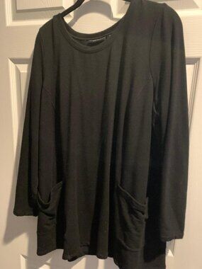 Susan Graver Weekend Brushed Back Knit Tunic w/ Pockets Black Size 1X